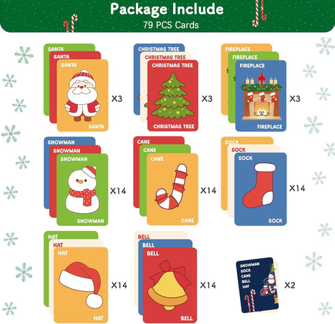 2-8 OHOME Back to School Supplies - Christmas Card Game Snowman Sock Cane Bell Hat for Family Kids Adults Teens Easter