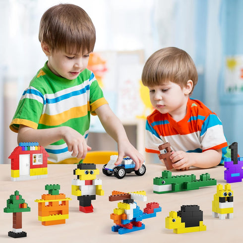 burgkidz Building Bricks, 568 Pieces Classic Building Blocks with Wheels, Door, Window, Storage Box, STEM Educational