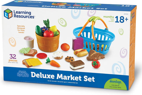 Learning Resources New Sprouts Deluxe Market Set - 32 Pieces Pretend Play Food for Toddlers, Kitchen Toys