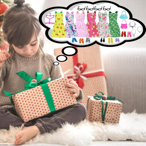 BJDBUS 42 pcs Doll Clothes and Accessories, 10 pcs Fashion Mini Dresses and 32 pcs Shoes, Glasses, Handbag for 11.5