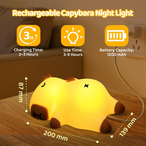 3-Level Dimming, Mewaii Snoring Sound Capybara Night Light for Kids -Silicone Breathing Capybara Gifts Lamp with Cute