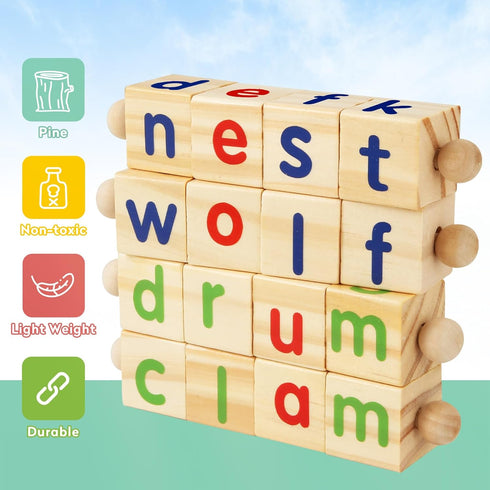3 4 5 Montessori Learning and Educational Toys Gifts for Kids Years, Wooden Reading Blocks Toys, Preschool Kindergarten