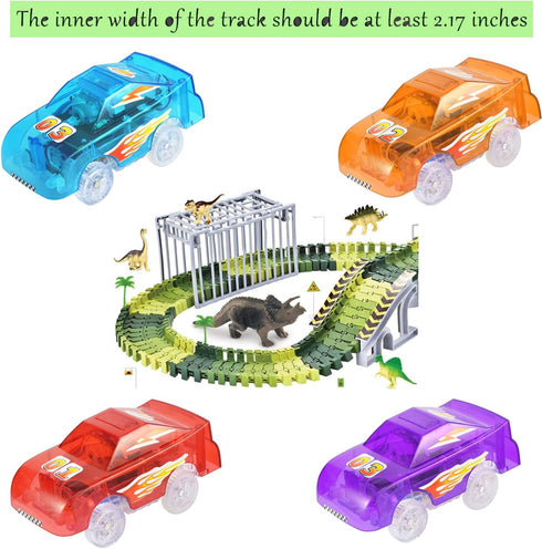 Toy Cars Replacement for Most Tracks, Glow in The Dark, 5 Flashing LED Lights, 4 Pack Car Track Accessories for Kids