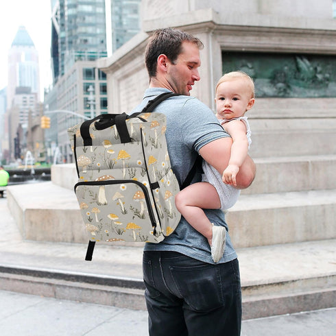 Bolaz Backpack Diaper Bag Tote Multifunction Baby Nappy Changing Bags Mushrooms Large with Stroller Straps Travel