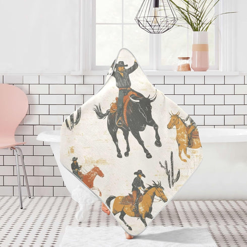 WELLDAY 30x30 Inch Western Cowboy Hooded Baby Bath Towels, Cotton Soft Hooded Towel for Babies - Absorbent Baby Bath
