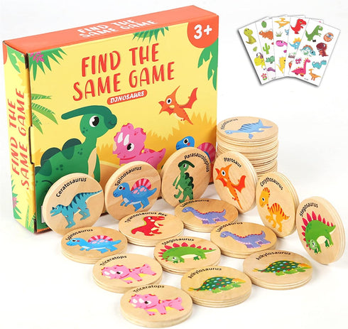 Wooden Match Memory Game for Kids, 24Pc Matching Cards with 5Pc Stickers, Educational Game for Pre-K Development