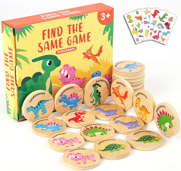 Wooden Match Memory Game for Kids, 24Pc Matching Cards with 5Pc Stickers, Educational Game for Pre-K Development