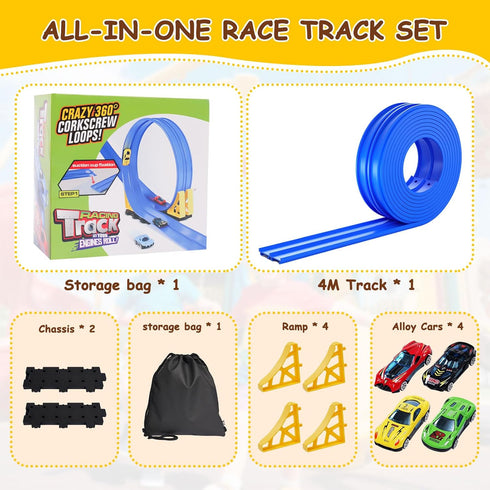 15Ft 4 1:64 4M 3 4 5 6 Flexible Race Track for Kids - Car Track with Vehicle in Scale, DIY Car Ramp Roll Up, Play Race