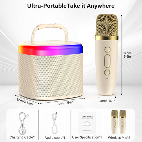 Kids Karaoke Machine, Portable Bluetooth Speaker with Wireless Microphone, Christmas Gift for Girls 4-10 Years Old