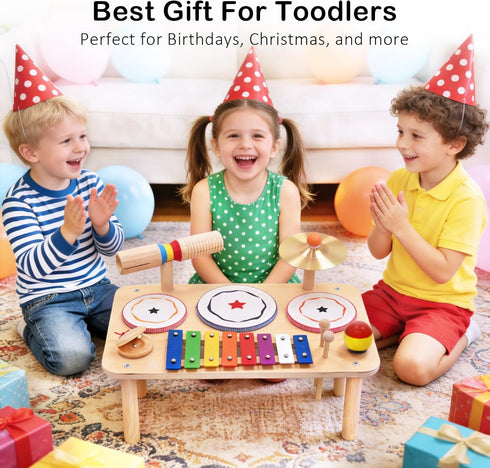 9-in-1 Set, 1-3, WINYGZ Baby Drum Low Noise Montessori Musical Instruments for Toddlers Safe & Durable Wooden Music