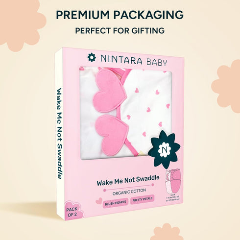 0-3 Pack 2 Swaddle Wrap for Newborns Premium Organic Cotton, Wake Me Not Swaddle with Baby-Safe Closure, Ultra-Soft