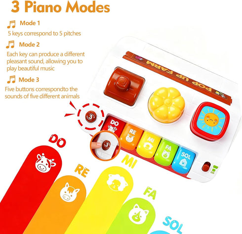 Quliwise 1 12-18 Interactive Pop up Farm Animal Toys with Music & Light & Piano, Montessori Cause and Effect Toys