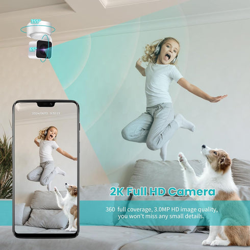 Woenergy 1080P 360 Indoor Security Camera, Cameras for Home Security Indoor with Motion Detection, Pet Cam with Phone