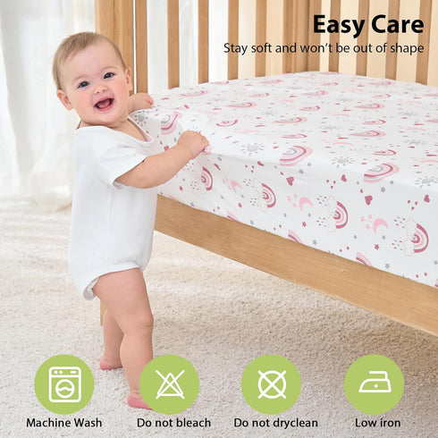 3 Pack 52x28 Baby Crib Sheets Girl, Toddler Bed Sheets Fitted for Standard Crib and Toddler Mattresses, Super Soft