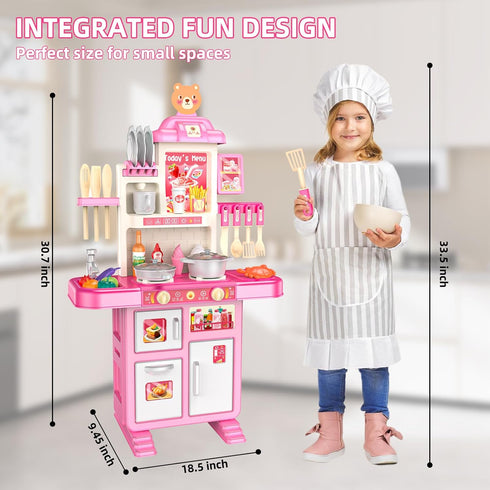 Set 3-8 Play Kitchen for Girls and Boys - Realistic Toy Kitchen with Lights, Sounds, and Water Circulation for Ages