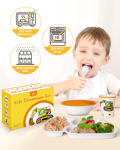Lehoo Castle Kids Plates and Bowls Set, 5-Piece Dinnerware for Toddler, Includes Plate, Bowl, Cup, Tableware