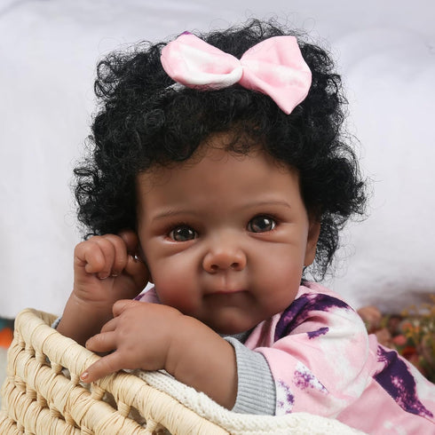 18 Inch 3+ WOOROY Realistic Reborn Baby Doll Black Girl African American Newborn Baby with Soft Body, Lifelike Handmade