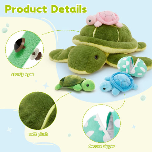 5Pcs 17.5 Inch Set, MorisMos Turtle Stuffed Animals with Babies Inside, Cute Stuffed Turtle Plush Toys Realistic Sea
