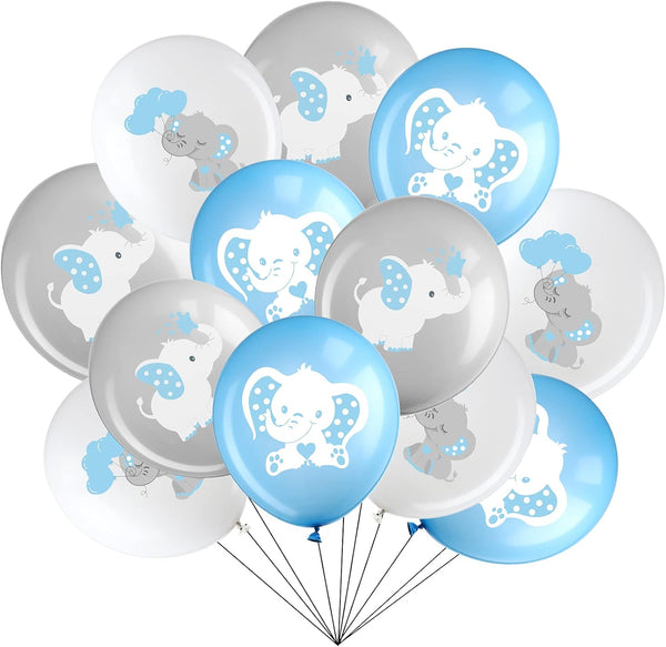 Aoriher 45 Pieces Elephant Balloon 12 Inch for Baby Shower, Gender Reveal Animal Themed Birthday Party Supplies (Blue,