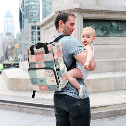 FLildon Backpack Backpack Simple Floral Checkered Diaper Bag Waterproof Mom Travel Tote with Insulated Pockets
