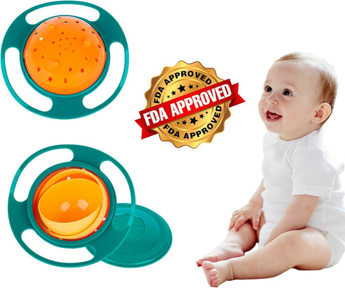 Berry President Magic Bowl, 360 Degree Rotation Spill Resistant Gyro Bowl with Lid for Toddler Kids (Green)
