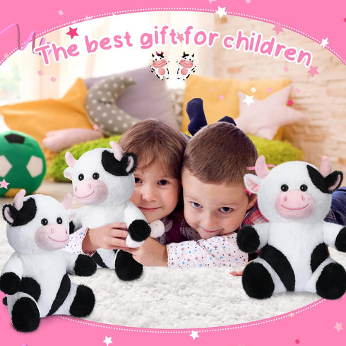 Syhood 6 Pcs 10 Inch Cow Stuffed Animal Plush Toy, Soft Cuddly Cow Plushie Doll, Cute Black and White Gifts for Kids