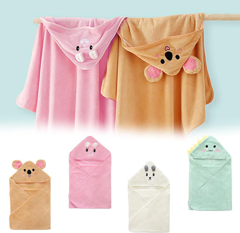 Generic Swimming Set Baby Hooded Towel Super Absorbent Soft Coral Fleece Bath Towels with Animal Designs for Newborns
