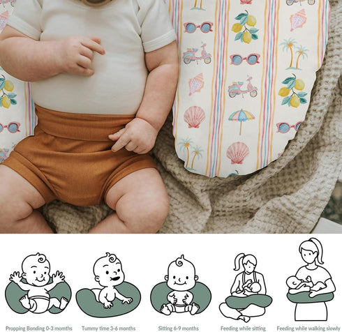 Summer Boho Beach Baby Nursing Pillow Covers for Girl Retro Lemon Palm Tree Sunglass Seashells Nursery Pillowcase