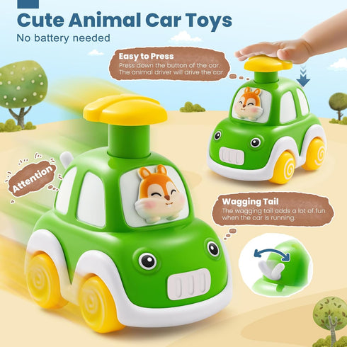 1-3, 6 Pack 1 2 12-18 TooyBing Press and Go Car Toys for Toddlers Animal Baby Car Toys for Year Old Boy, Push Go