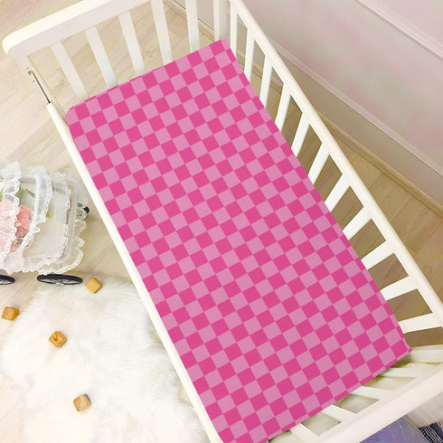 Emelivor Pink Checkered Toddler Crib Sheets for Boys Girls Fitted Crib Sheet Breathable Crib Mattress Sheet for Newborn