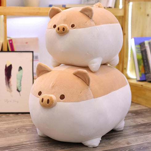 Levenkeness Soft Fat Pig Plush Hugging Pillow, Cute Piggy Stuffed Animal Doll, Brown, 15.7"