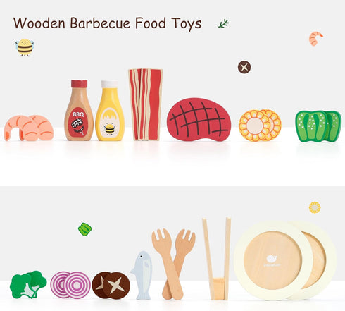 Set 24 36 Pillowhale Wooden Pretend Play Food for Kids Kitchen, Pcs Play Kitchen Accessories with Fruits, Vegetables
