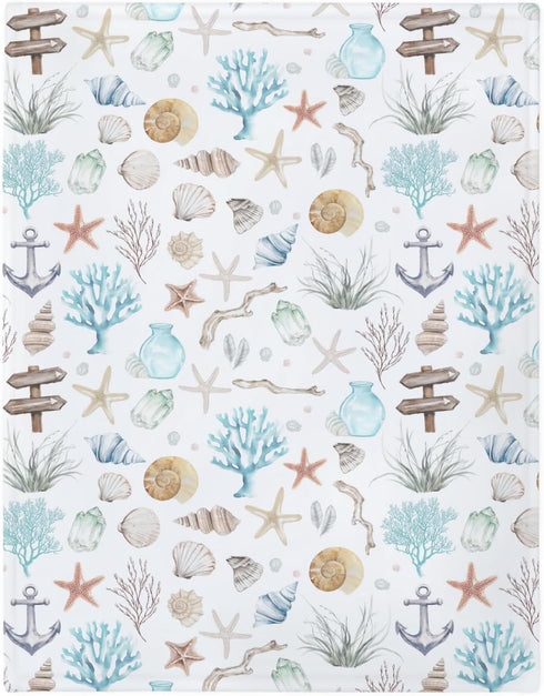 Summer 60x80inch Ocean Boho Baby Blankets for Boy Girl Seashells Conch Starfish Corals Anchors Soft Flannel Nursery Bed