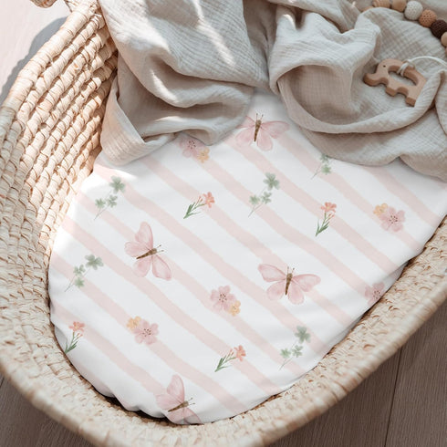 3-Pack Cozy (32" 16") Organic Bassinet Sheets for Girls Stretch, Soft Fitted Bassinet Mattress Sheet x Universal Fit