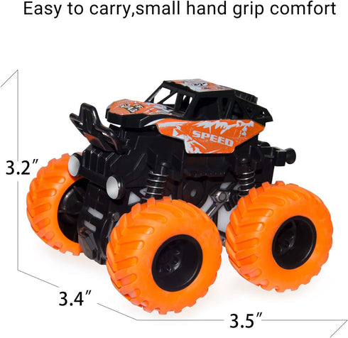 LONANDY 4 Pack Monster Truck Toys - Friction Powered Push and Go Toy Cars, Stunt Toy Vehicles for Kids Ages 3+