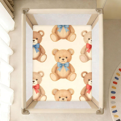 CZXW 52" 28" Cute Bears with Bows Crib Sheets Fitted x Natural Cotton Soft & Breathable for Baby Crib Mattress