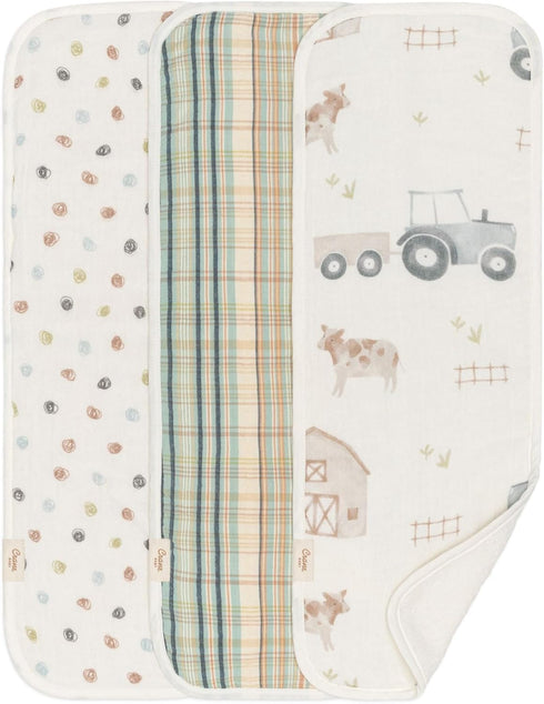 Crane Baby Burp Cloths Set, 3-pc. Charlie Farmhouse Tractor Collection, Soft 100%