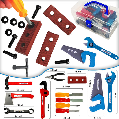 21 Pieces Kids Toy Tool Set with Power Play Tools, Educational Pretend Role Play Set & Handy Storage Box