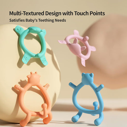 3M+, 1 Count Pigeon Silicone Animal-Shaped Baby Teether, Green Bear, Multi-Textured Teething Relief Toys, Lightweight