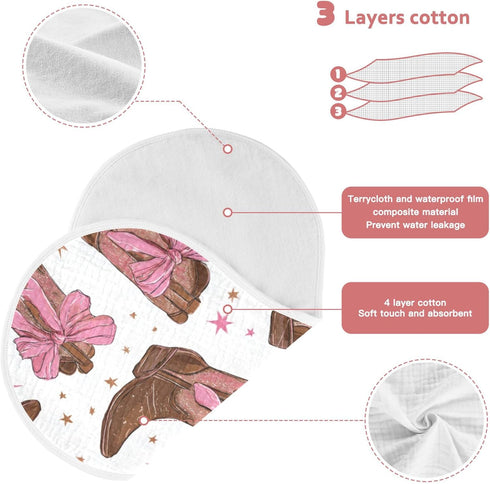 Mazeann 2 Pack Western Cowgirl Boots Star Burp Cloths Baby Boys Girls Absorbent Soft Cotton Burping Cloths Rags