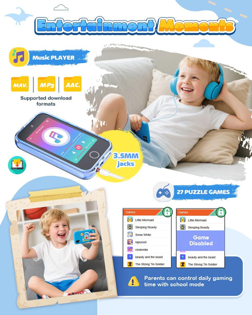 3.5" 3 4 5 6 7 8 9 3-9 Kids Smart Phone, Touchscreen Kids Phone Toys for Year Old Boy, No WiFi Educational Toddler
