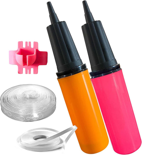 Hand Pump Balloon Inflator & Kit - 2 Hand Air Pumps for Balloons & Garland, Tie Tool, String & Tape for Birthday Party