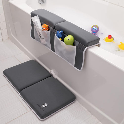 Bath Kneeler and Elbow Rest Pad Set - 2PC Premium Baby Bath Mat Set, Non-Slip Kneeling Pad with Storage Pockets
