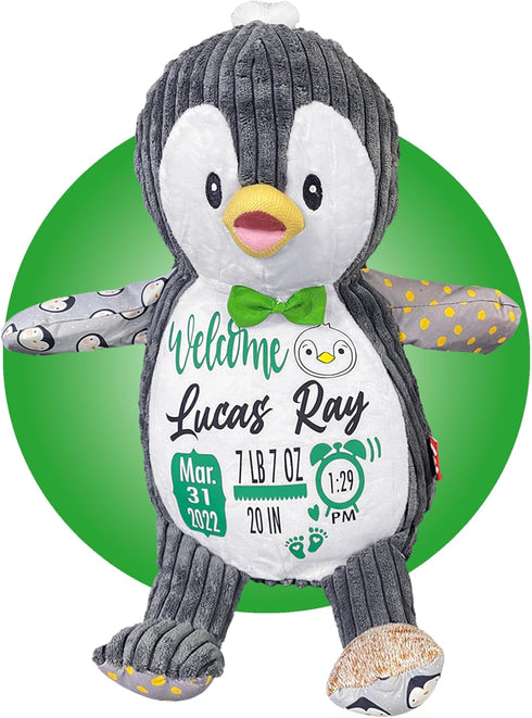 Personalized Baby Stats Penguin Plushie - Birth Announcement Stuffed Animals - Personalized Baby Keepsake Birth