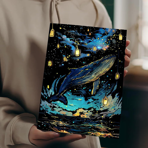 Glow in The Dark Scratch Art Rainbow Painting Paper 8 Sheet with Pen, Engraving Landscape Scratchboard (A4) for Kids