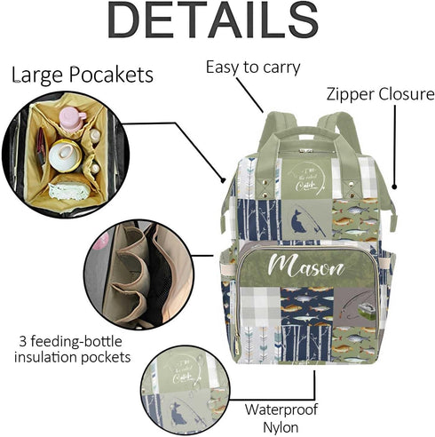 Noverbibi Backpack Mommy Daypack Custom Diaper Bag for Mom Fishing Personalized Name Large Nappy Nursing Orangizer