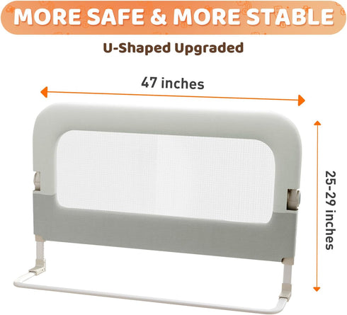 47inch omzer Bed Guard Rail for Toddlers - Foldable & Adjustable Height Baby Bed Safety Side Rails - Large Toddler Crib