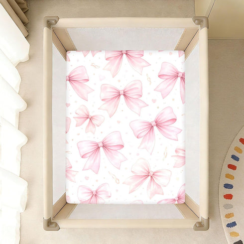 CZXW 52" 28" Watercolor Bows Pink Crib Sheets Fitted x Natural Cotton Soft & Breathable for Baby Crib Mattress