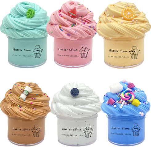 Butter Slime Kit, 6 Pack Pre Made Sludge Toy for Party Favors, Soft Non-Sticky, Gifts for Kids