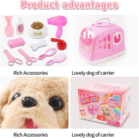 14PCS Set 3 4 5 6+ Dog Toys for Kids, Walking Barking Electronic Interactive Plush Puppy Toy with Carrier